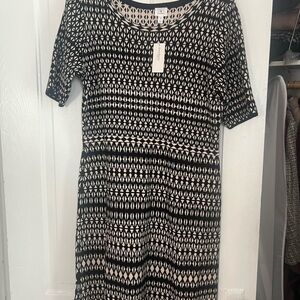 dressbarn Black and Cream Geometric Midi Dress